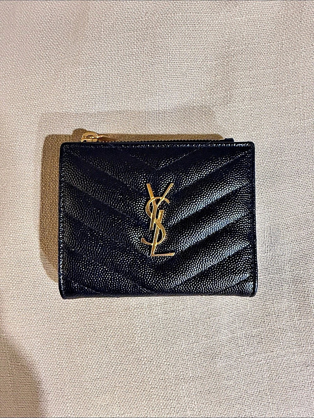 Saint Laurent Cassandre Matelassé Compact Zip Around Wallet Black